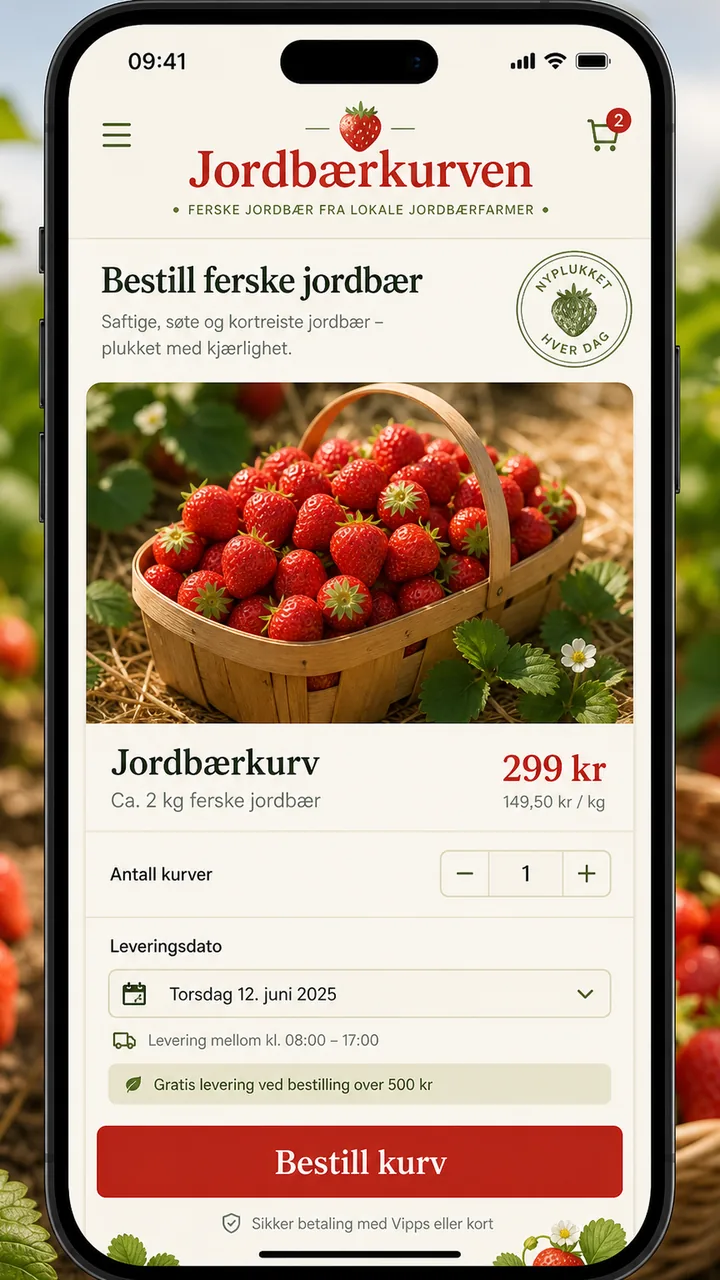Jordbærkurven — konsept for booking av jordbærkurver