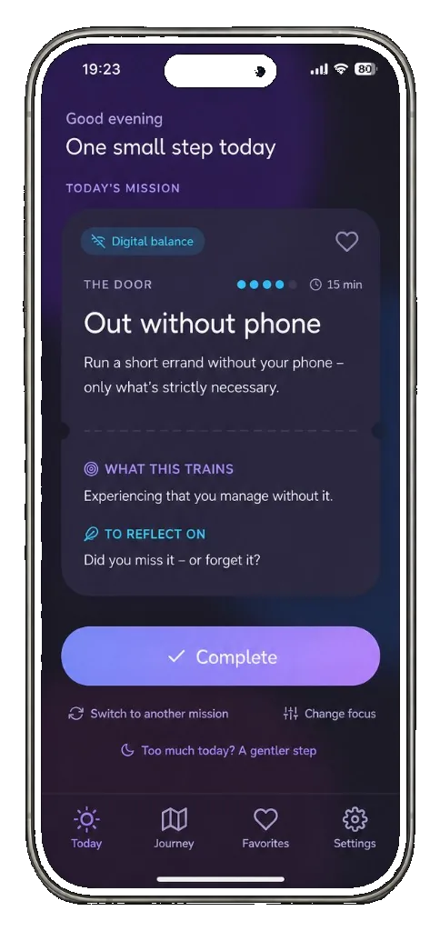 HoliStep-appen på mobil — ett oppdrag om dagen