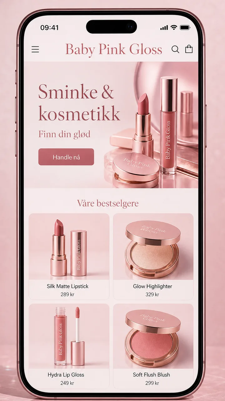 Baby Pink Gloss — konsept for kosmetikknettbutikk